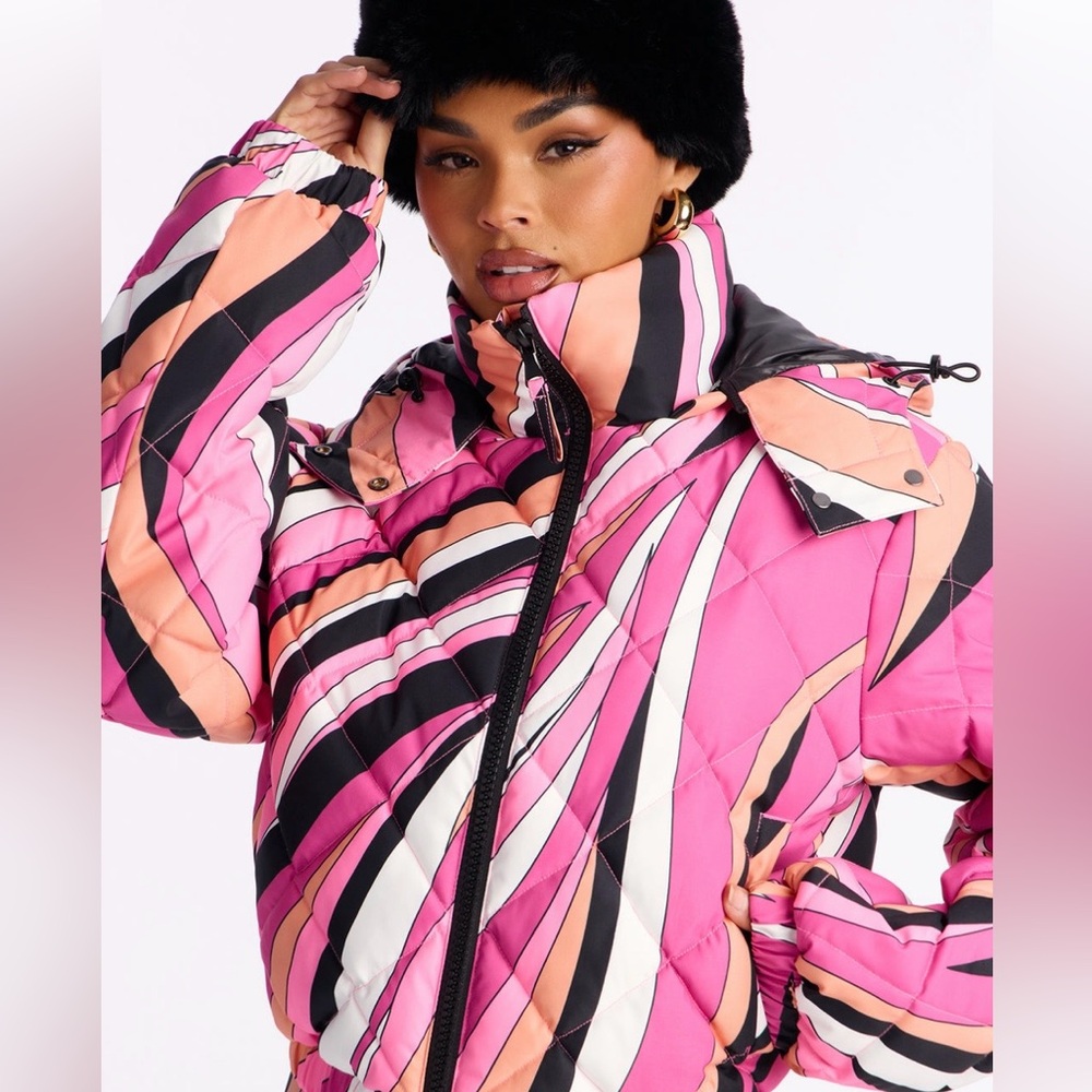 Women's Pink Patterned Snow Jacket - image 1